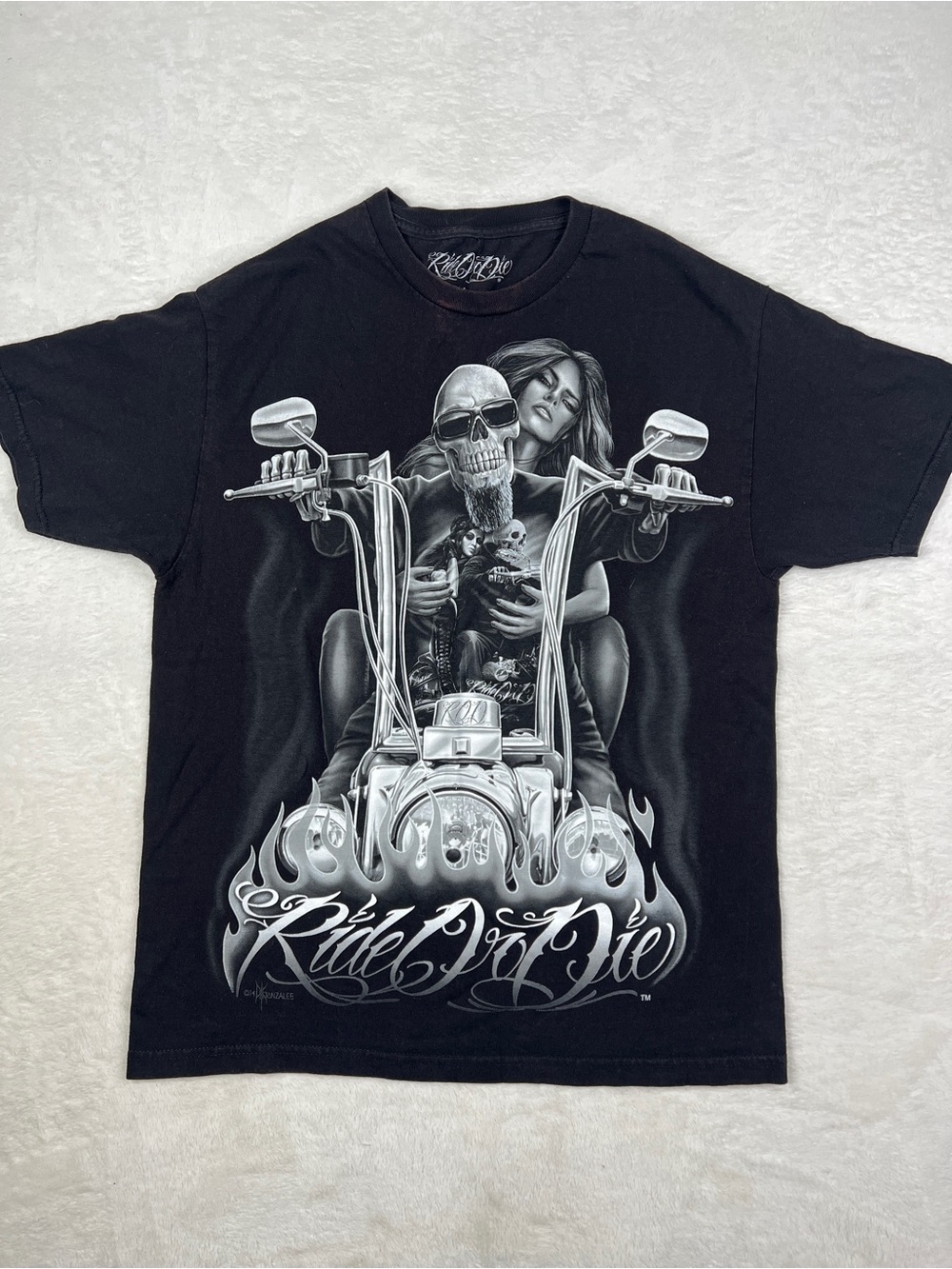 DGA Ride or Die Biker Graphic T-Shirt Men’s L Skull Motorcycle Chicano